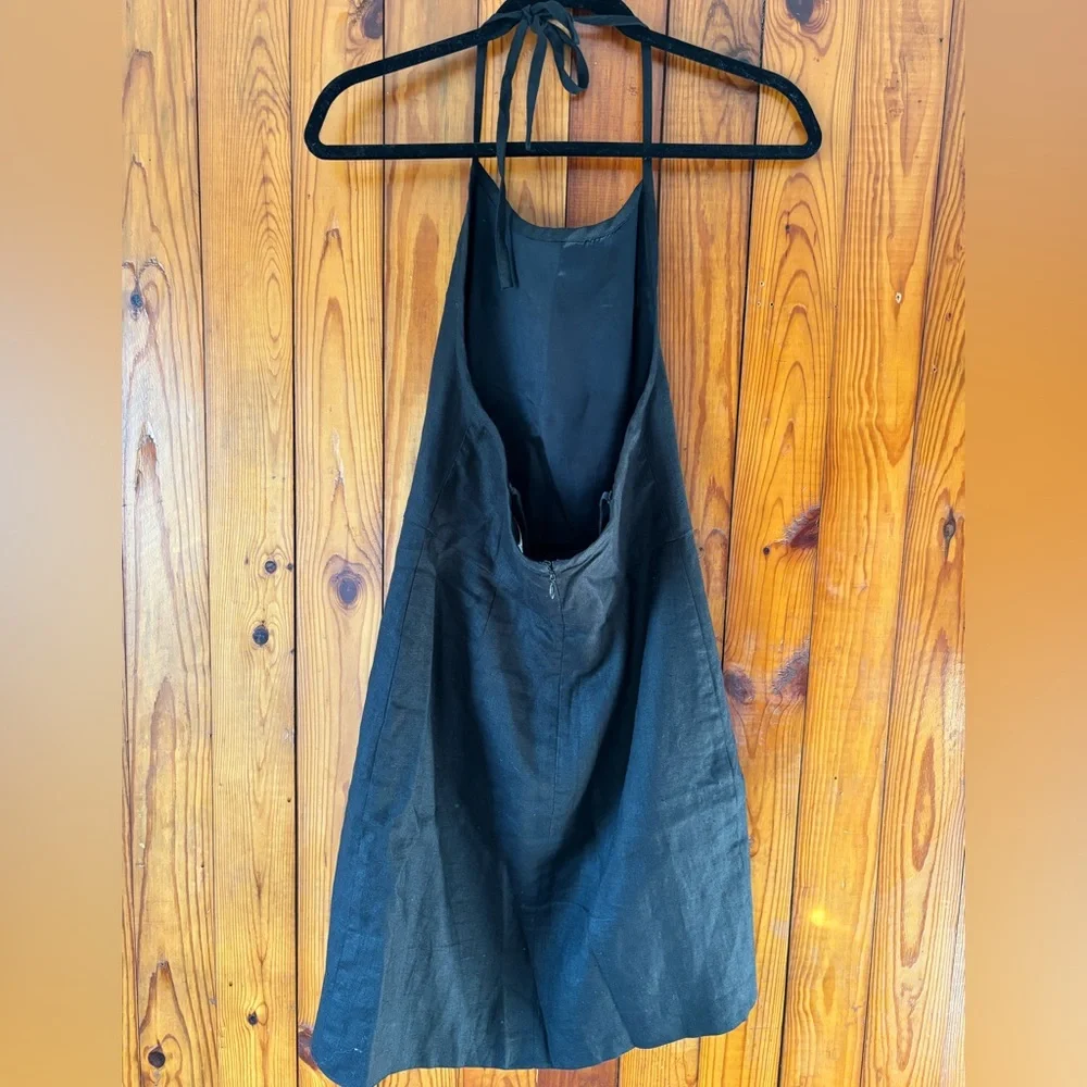 Vintage Karen Kane Linen Halter Black Dress date night formal concert festival - Picture 3 of 4